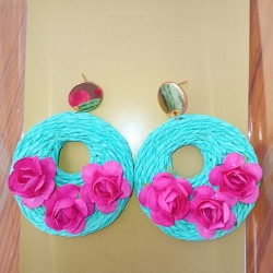PENDIENTES RAFIA TURQUESA
