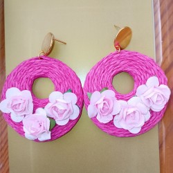 PENDIENTES RAFIA FUCSIA